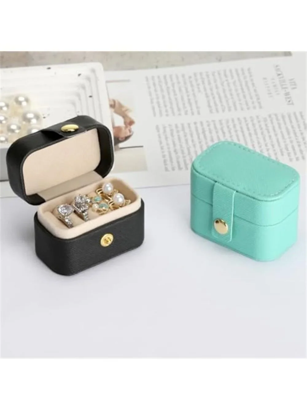 Mini Travel Jewelry Box Ring Earring Necklace Holder Portable Storage Case Black